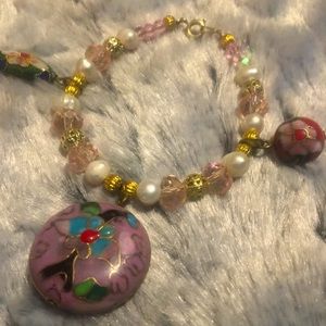 Multicolor Cloisonné Floral Charm Bracelet